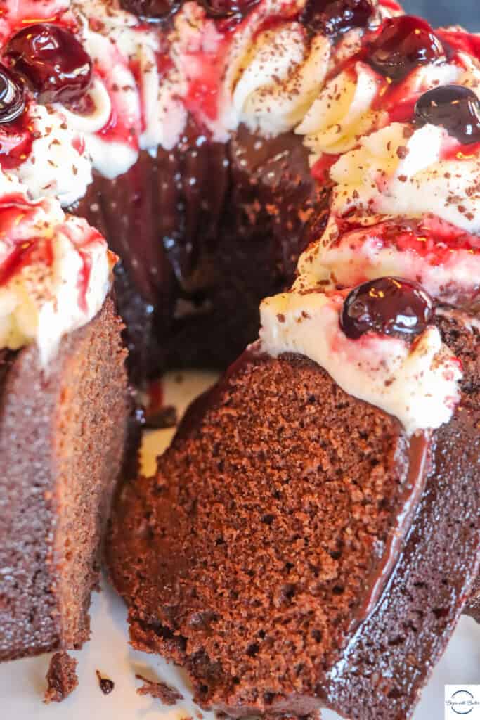 This is a picture of a red wine black forest pound cake.
