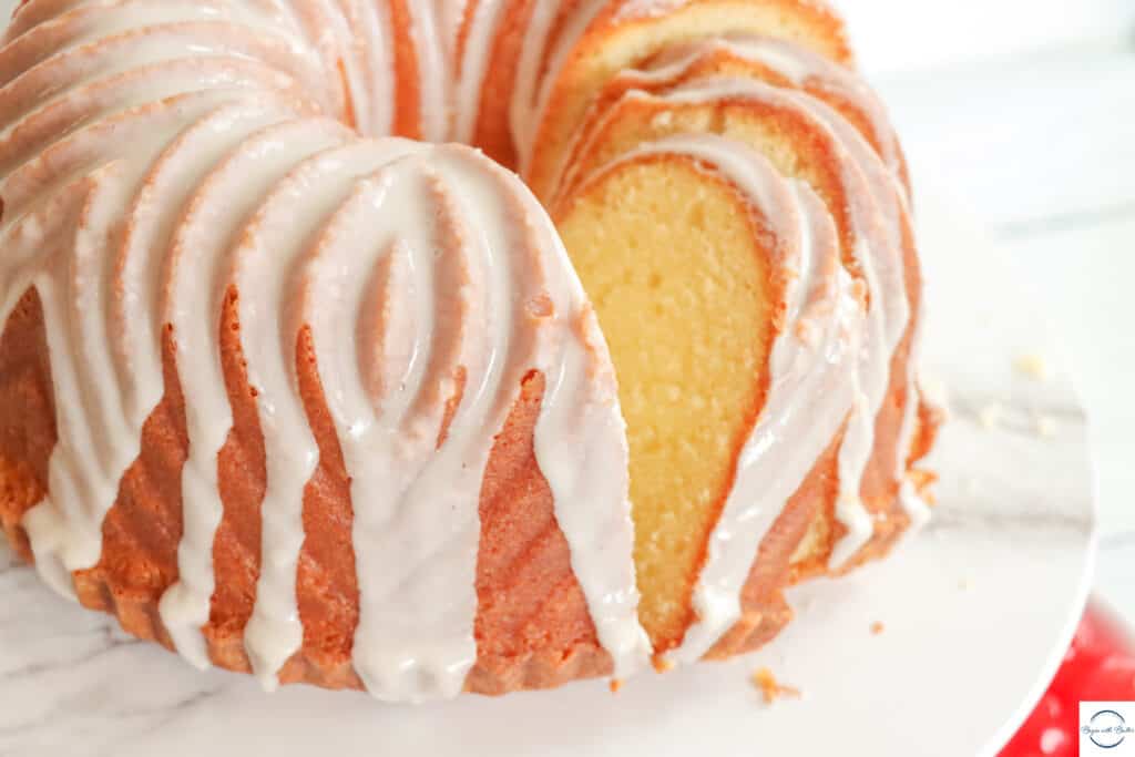This is a picture of a sliced Sour Cream Pound Cake.