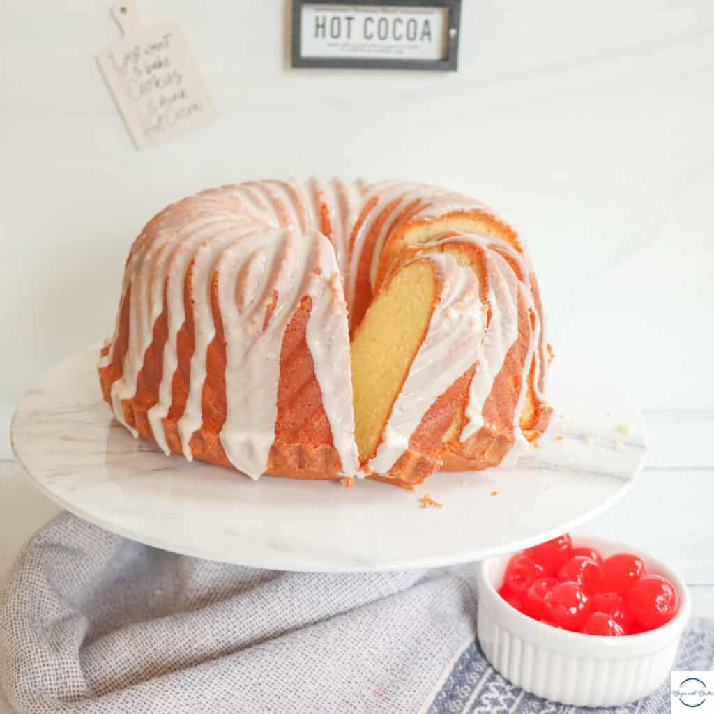 This is a picture of a sliced Sour Cream Pound Cake.
