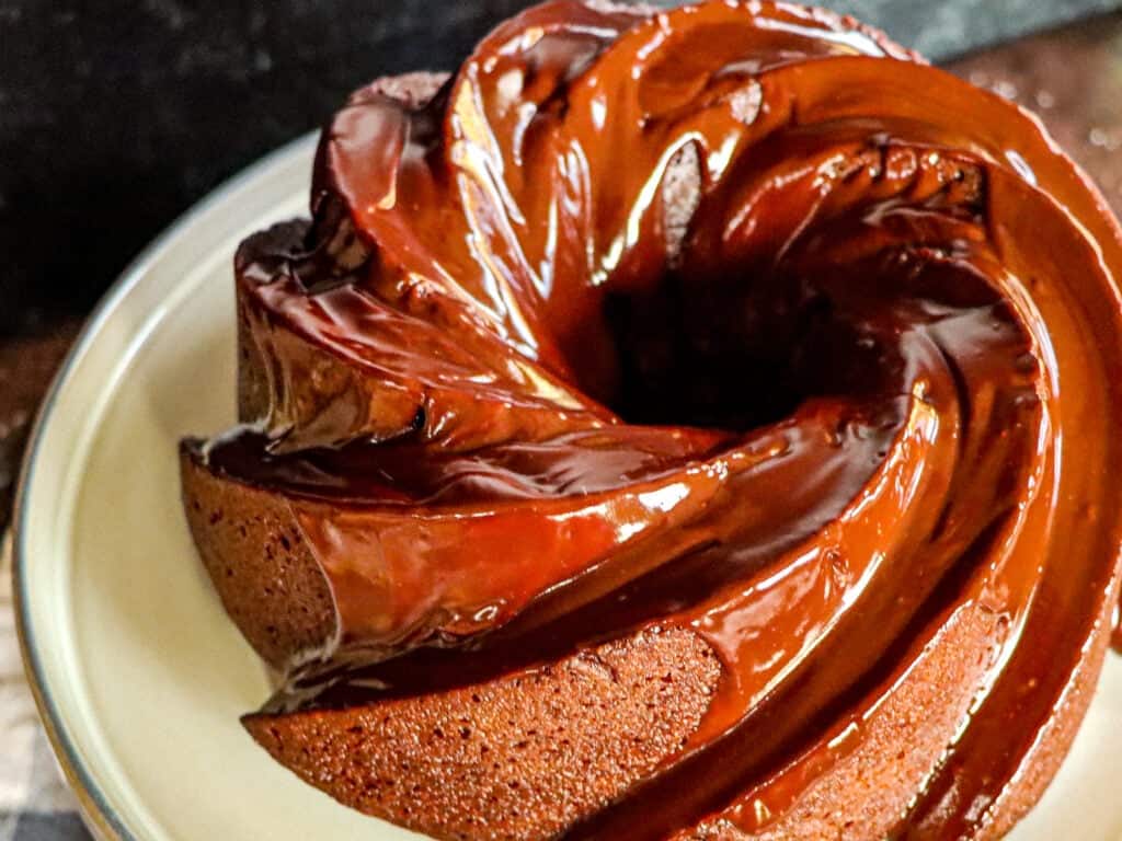 This is a photo of a Coca-Cola Chocolate Pound Cake, whole.