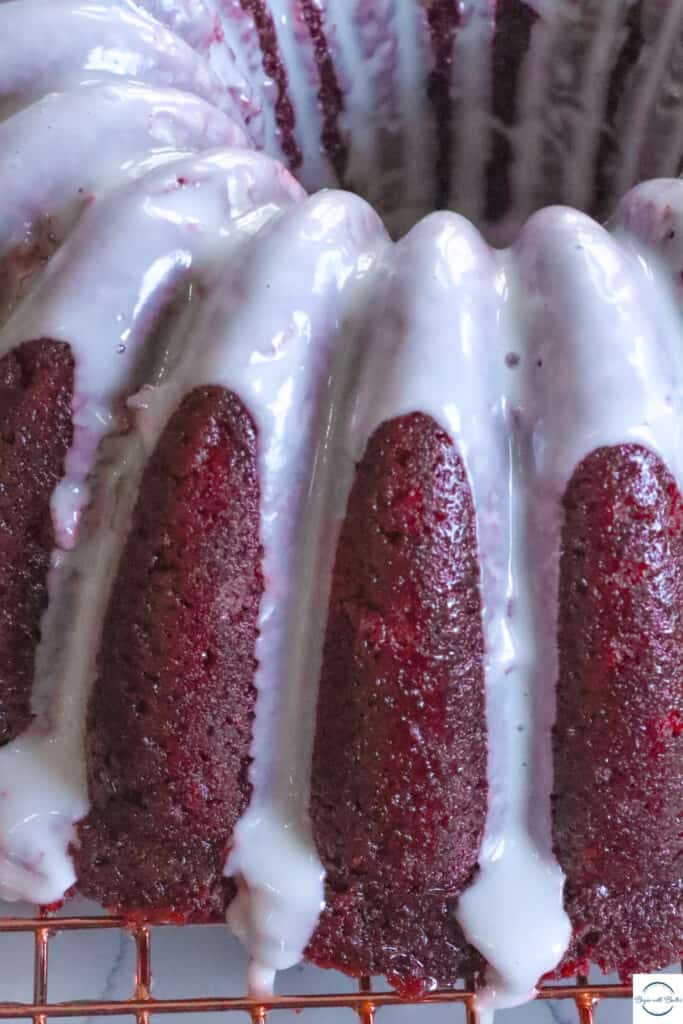 This is a photo of a vegan red velvet pound cake.