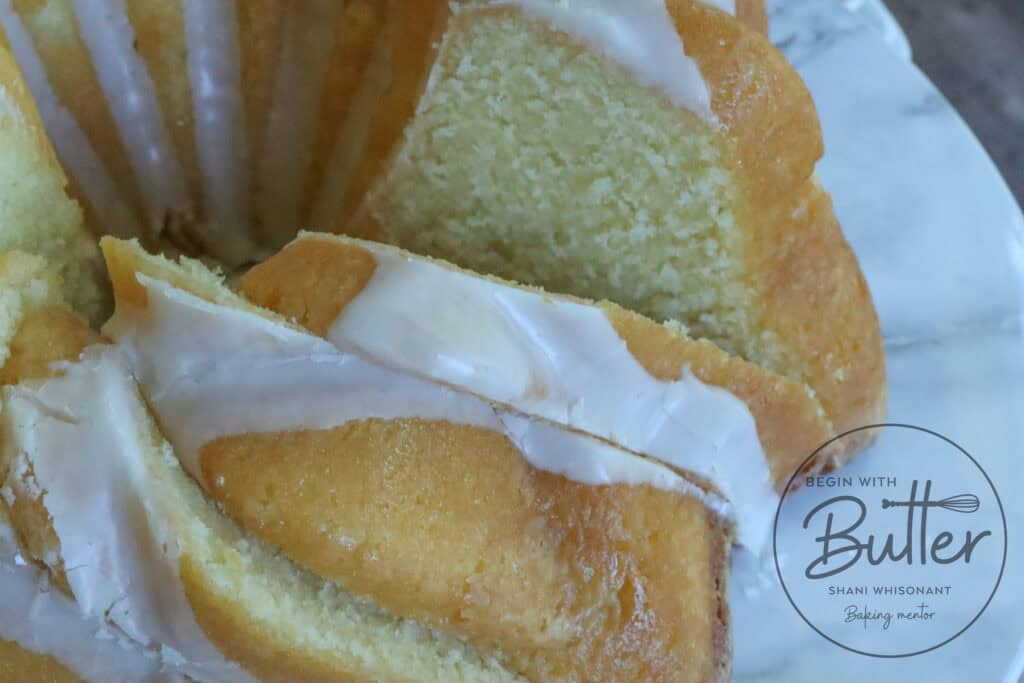 This is a photo of a sliced Vanilla Pound Cake
