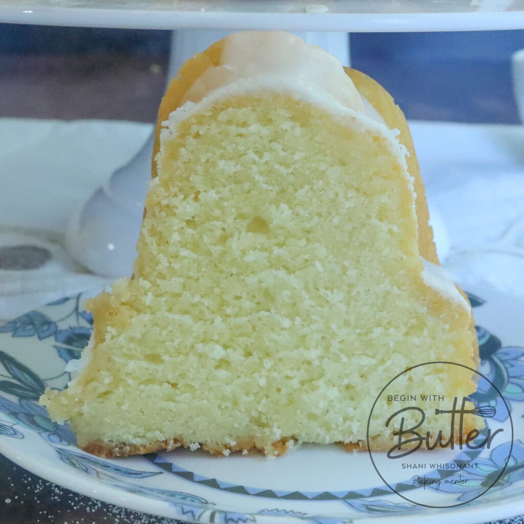 This is a photo of a slice of Vanilla Pound Cake
