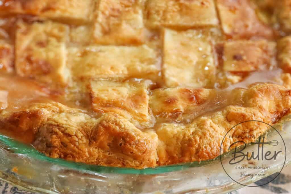 this is a photo of a completed peach pie.